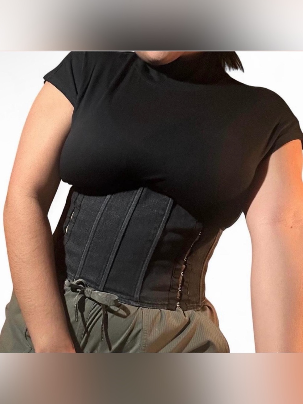 Black Denim Laced Waist Corset